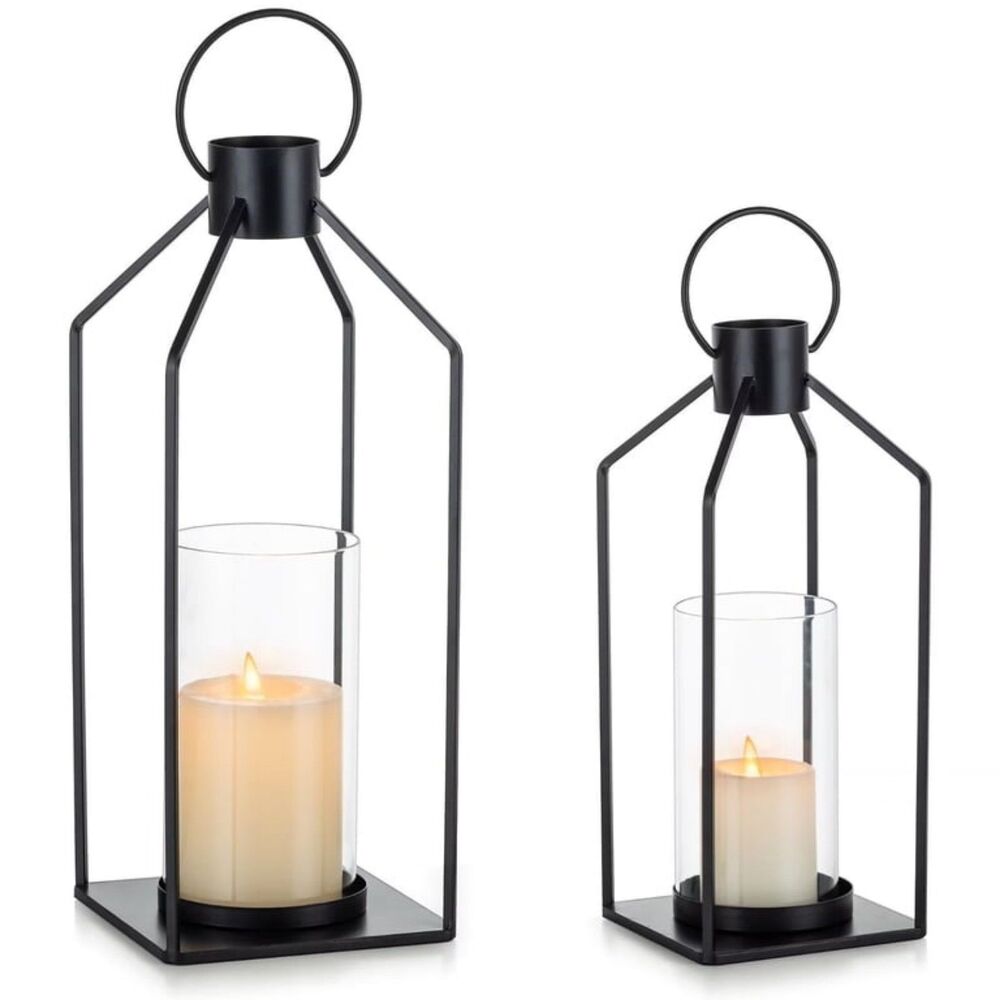 Set of 2 Metal/Glass Lanterns NEW